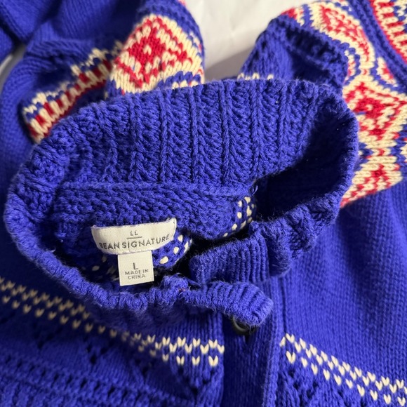 LL Bean Signature Fair Isle Knit Cardigan Blue Geometric Pattern Women L Cottage - Picture 7 of 7